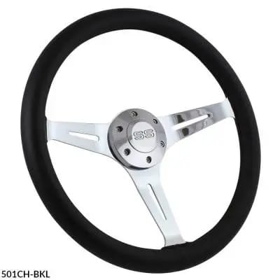 15" Black Leather & Chrome Steering Wheel - Aviator Style - Full Install Kit thumbnail 4