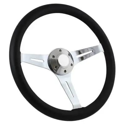 15" Black Leather & Chrome Steering Wheel - Aviator Style - Full Install Kit thumbnail 5