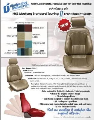 1968 Mustang Standard Touring II Front Bucket Seats thumbnail 4