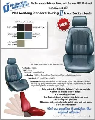1969 Mustang Standard Touring II Front Bucket Seats thumbnail 3