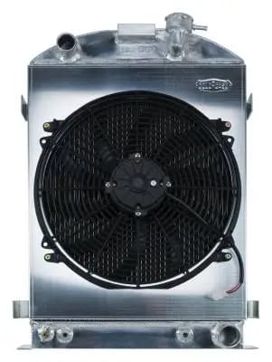 1932 Highboy Chevy Engine 27 Inch Aluminum Performance Radiator And 16 Inch Fan Kit Cold Case Radiators