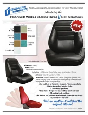 1965 Chevelle & El Camino Touring II Front Bucket Seats Assembled thumbnail 5