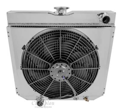 Champion Four Row All Aluminum Radiator Combo for Mustang, Falcon, Cougar, Fairlane, Comet Various Years mc339combo