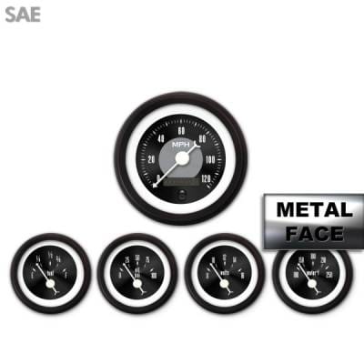 Assembled 5 Gauge Set - American Classic ~ Black Face, White Classic Needles, Black Bezels
