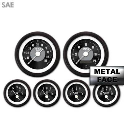 Assembled 6 Gauge Set - American Classic ~ Black Face, White Classic Needles, Black Bezels