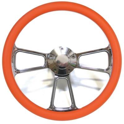 14" Polished Billet Muscle Style Steering Wheel w/Your Choice of Half-Wrap