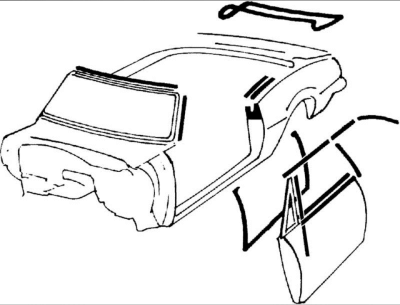 *R5112 - 1967 Camaro / Firebird Convertible Weatherstrip Kit with Reproduction Windowfelts (round chrome bead)