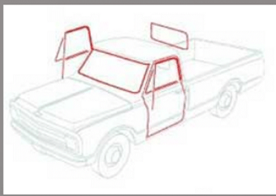 WS7121 - 1967 GM Truck with Small Rear Window, with Trim Groove, with Chrome Bead Weatherstrip Set