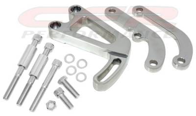 Power Steering Bracket Set for Chevy Small Block w/Long Water Pump Black Billet Aluminum