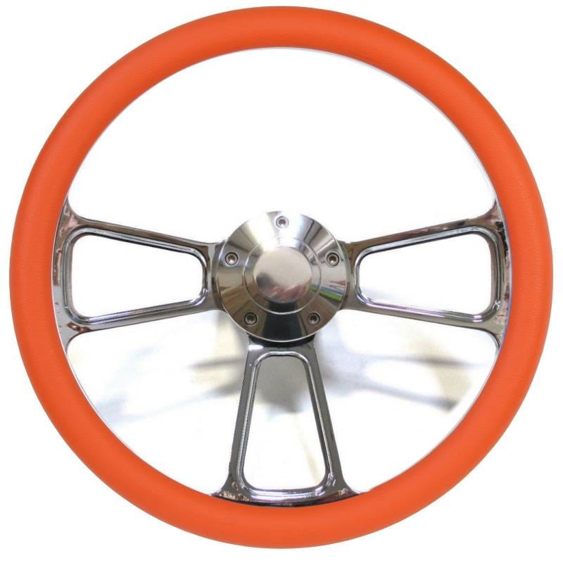 14" Polished Billet Muscle Style Steering Wheel w/Your Choice of Half-Wrap