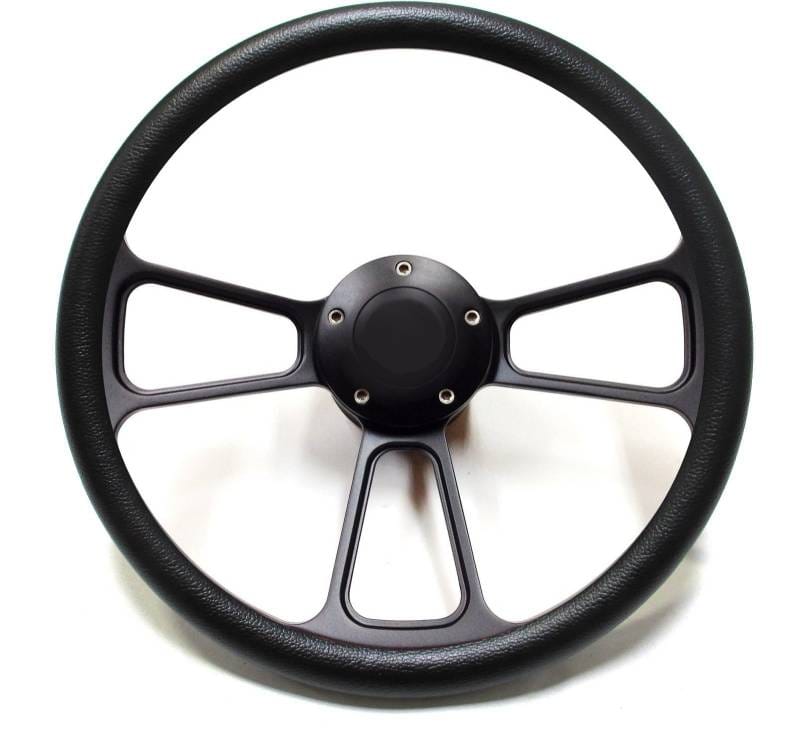 14" Black Billet Muscle Style Steering Wheel Kit w/Your Choice of Horn and Half-Wrap