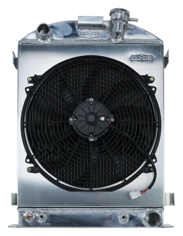 1932 Highboy Chevy Engine 25.5 Inch Aluminum Performance Radiator and 16 Inch Fan Kit Cold Case Radiators