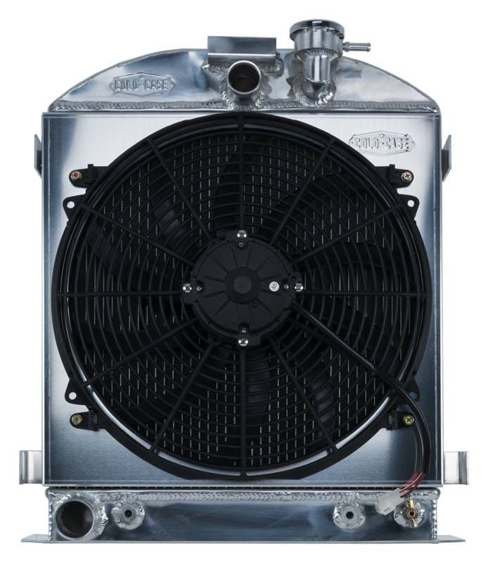 1932 Lowboy Ford Engine Aluminum Performance Radiator And 16 Inch Fan Kit Cold Case Radiators