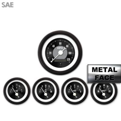 Assembled 5 Gauge Set - American Classic ~ Black Face, White Classic Needles, Black Bezels