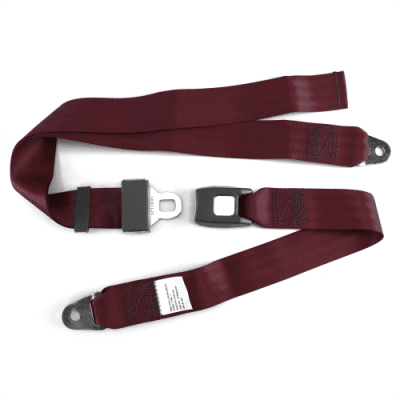 2 Point Burgundy Lap Seat Belt, Standard Buckle, Pair