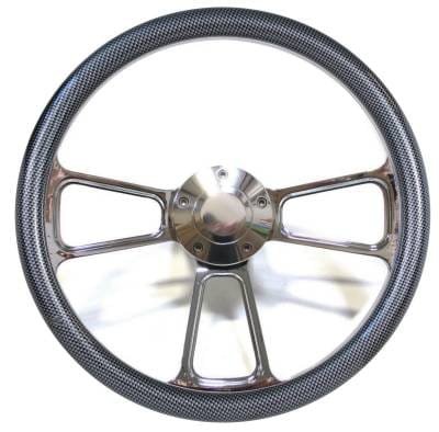 14" Polished Billet Muscle Style Steering Wheel Kit w/Your Choice of Half-Wrap
