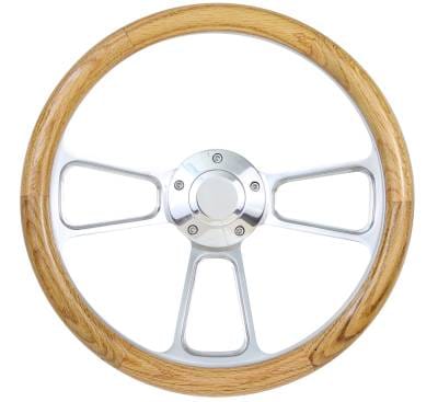 14" Polished Billet w/Wood Half Wrap Steering Wheel