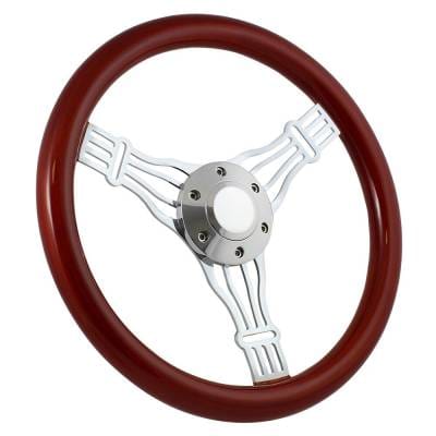 15" Mahogany & Chrome Steering Wheel - Banjo Discord - Full Install Kit