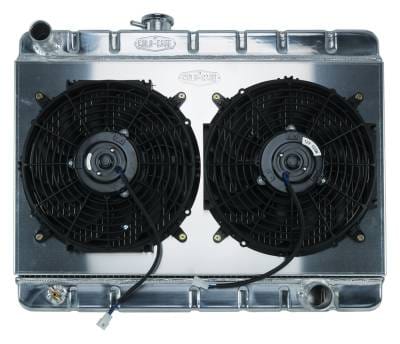 66-67 GTO Aluminum Radiator And 12 Inch Dual Fan Kit W/O AC MT Cold Case Radiators