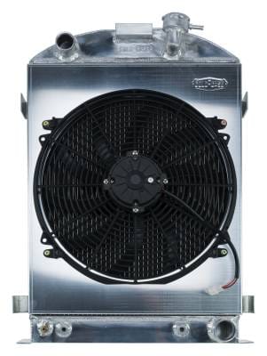 1932 Highboy Chevy Engine 27 Inch Aluminum Performance Radiator And 16 Inch Fan Kit Cold Case Radiators