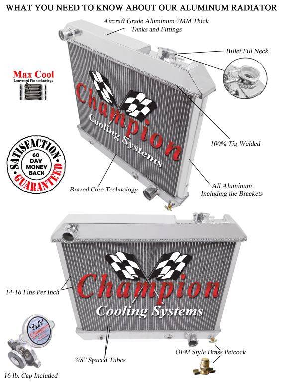 1964 1965 Chevy Chevelle Champion Cooling CC281 3 Row RS Radiator 