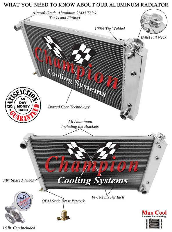 Champion Cooling Three Row All Aluminum Radiator 75-87 GM Cadillac