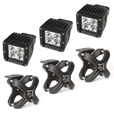 Rugged Ridge - X-Clamp and Square LED Light Kit, Large, Textured Black, 3 Pieces