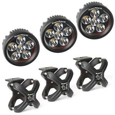 Rugged Ridge - X-Clamp and Round LED Light Kit, Large, Textured Black, 3 Pieces