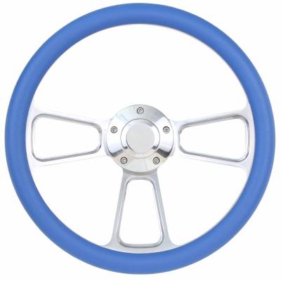 Forever Sharp Steering Wheels - 14" Polished Billet Muscle Style Steering Wheel w/ any Half Wrap