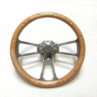Forever Sharp Steering Wheels - 14" Polished Billet and Alderwood Chevy Steering Wheel Kit Includes Adapter