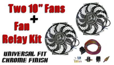 Big Dog Auto - Two Ten-Inch Chrome Finish Radiator Cooling Fans & Electric Relay