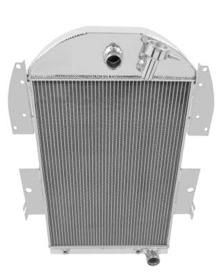 Champion Cooling Systems - 1934-1936 Chevy Pick Up Truck V8 Conversion Straight Fittings and Transcooler 3 Row Aluminum Radiator CC3436CH