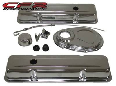 CFR - 1958-86 Chevy Small Block 283-305-327-350 Chrome Steel (Short) Engine Dress Up Kit - Smooth