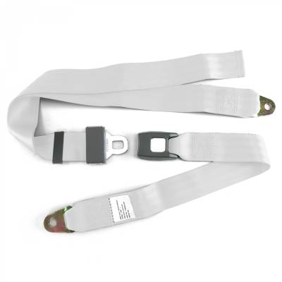 SafeTboy - 2 Point White Lap Seat Belt, Standard Buckle, Pair