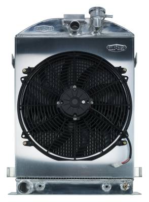 Cold Case - 1932 Highboy Ford Engine 27 Inch Aluminum Performance Radiator And 16 Inch Fan Kit Cold Case Radiators