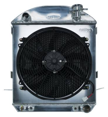 Cold Case - 24-27 T-Bucket Chevy Engine Aluminum Performance Radiator and 16 Inch Fan Kit Cold Case Radiators