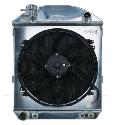 Cold Case - 24-27 T-Bucket Ford Engine Aluminum Performance Radiator And 16 Inch Fan Kit Cold Case Radiators