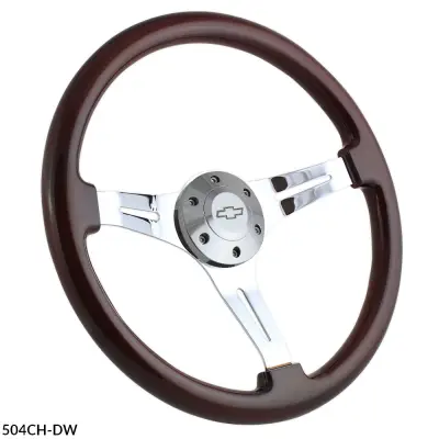 Forever Sharp - 15" Mahogany & Chrome Steering Wheel - Split Spoke II - Full Install Kit