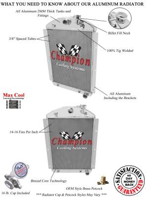 Champion Cooling Systems - 1941-1946 Chevrolet Pickup Truck Champion 4 Row Core All Aluminum Radiator MC4146CH - Image 3