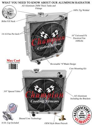 Champion Cooling Systems - Champion Cooling Three Row Aluminum Radiator Combo for Ford Mustang Six Cylinder FSCC251 - Image 5