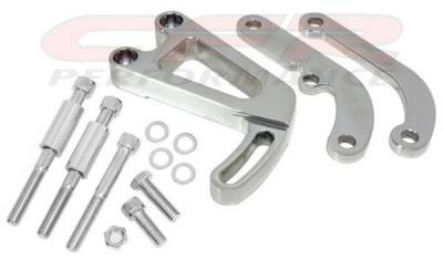 Engine - Pulleys & Brackets - CFR - Power Steering Bracket Set for Chevy Small Block w/Long Water Pump Polished Billet Aluminum