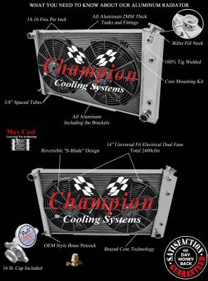 Champion Cooling Systems - Three Row All Aluminum Radiator Combo for 1968-1985 GM, Chevy, Buick, Olds, Pontiac FSCC161 - Image 3