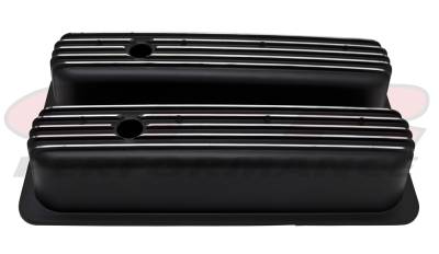 Engine Dress Up - Valve Covers - CFR - 1987-97 Chevy 5.0L & 5.7L Tall Black Aluminum Finned Center-Bolt Valve Covers
