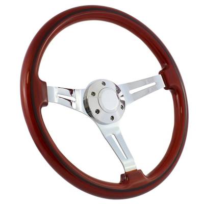 15" Mahogany & Chrome Steering Wheel - Split Spoke II - Full Install Kit