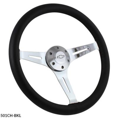 Forever Sharp Steering Wheels - 15" Black Leather & Chrome Steering Wheel - Aviator Style - Full Install Kit - Image 1