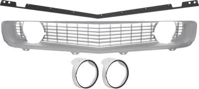 R5028H - 1969 Camaro Restorer's Choice Standard Silver Grill Kit with Headlamp Bezels with Chrome Ring