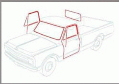 Exterior - OER -   WS7024 - 1967-72 GM Truck with Large Rear Window, without Trim Groove, without Chrome Bead Weatherstrip Set