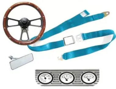 Steering wheels, seat belts and interior trim